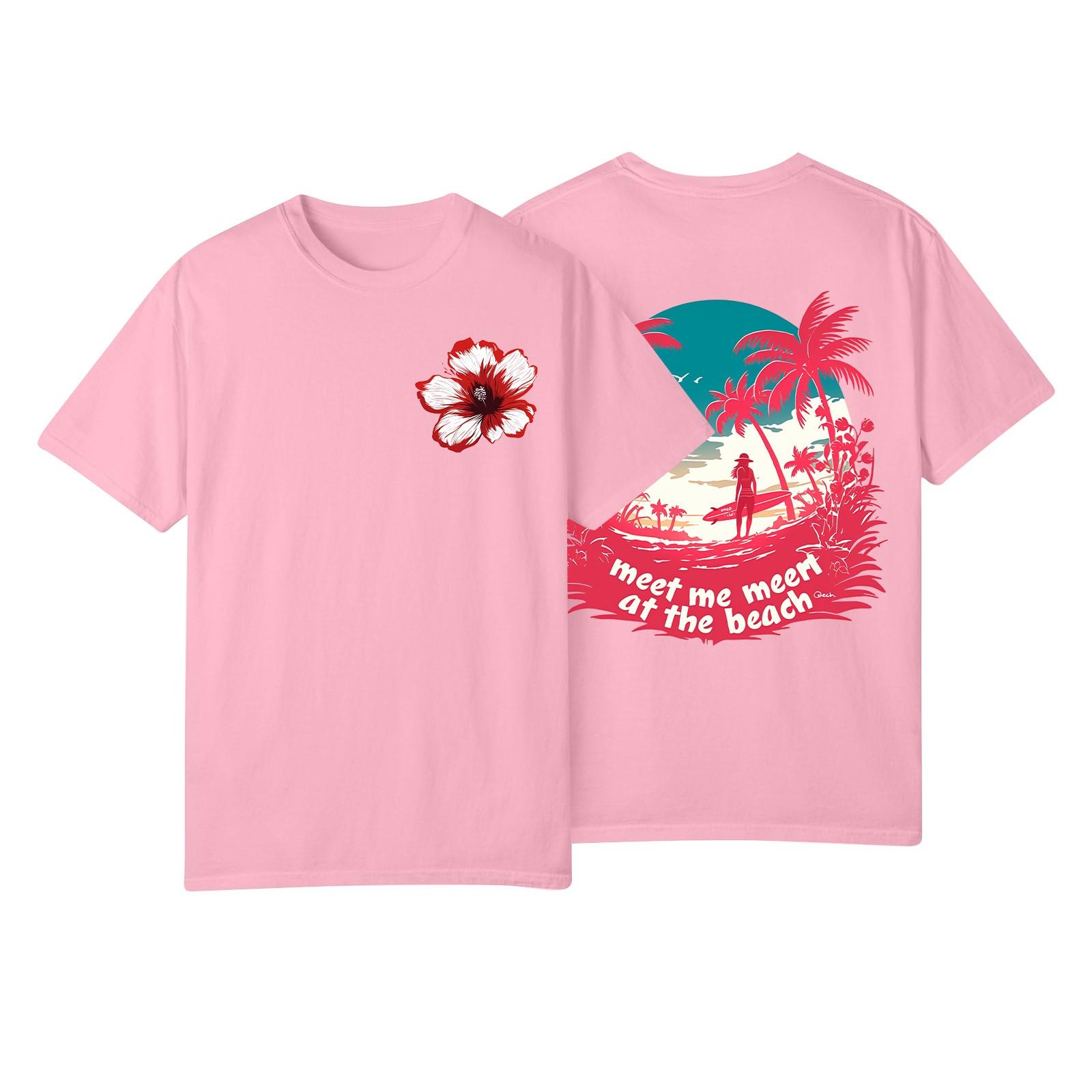 

Женская модная повседневная плиссированная футболка с коротким рукавом с принтом M розовый