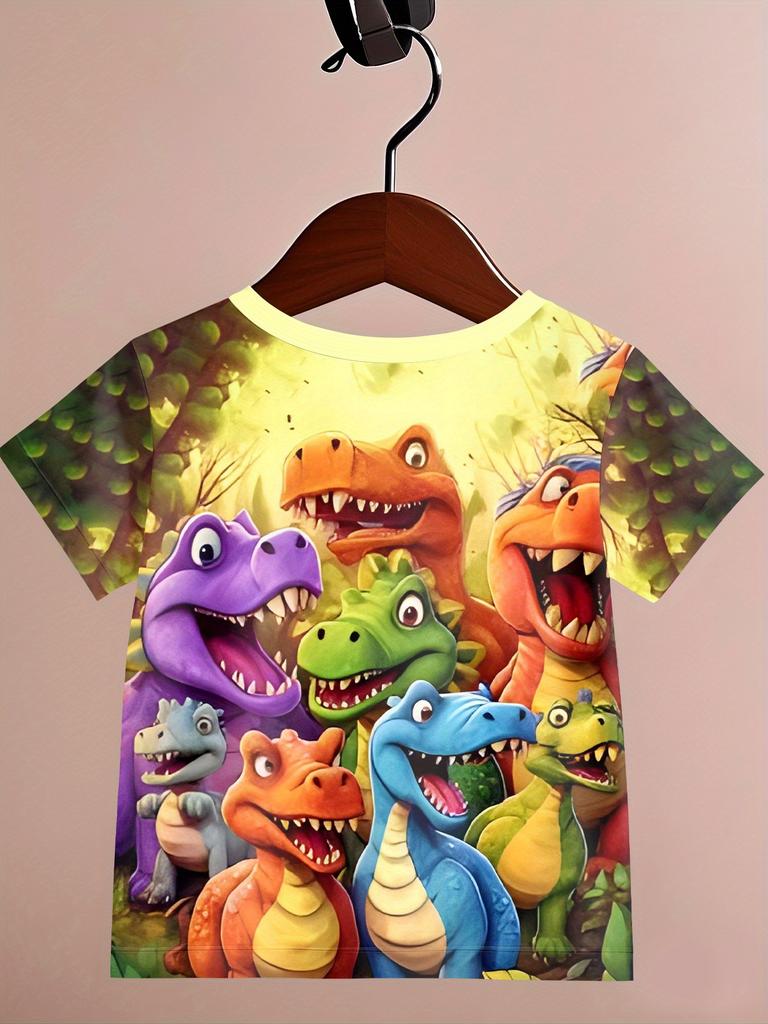 Zomerse 3D Stijlvolle Cartoon T-shirt met Korte Mouwen voor Jongens met Diverse Dinosaurus Ontwerpen en Prints