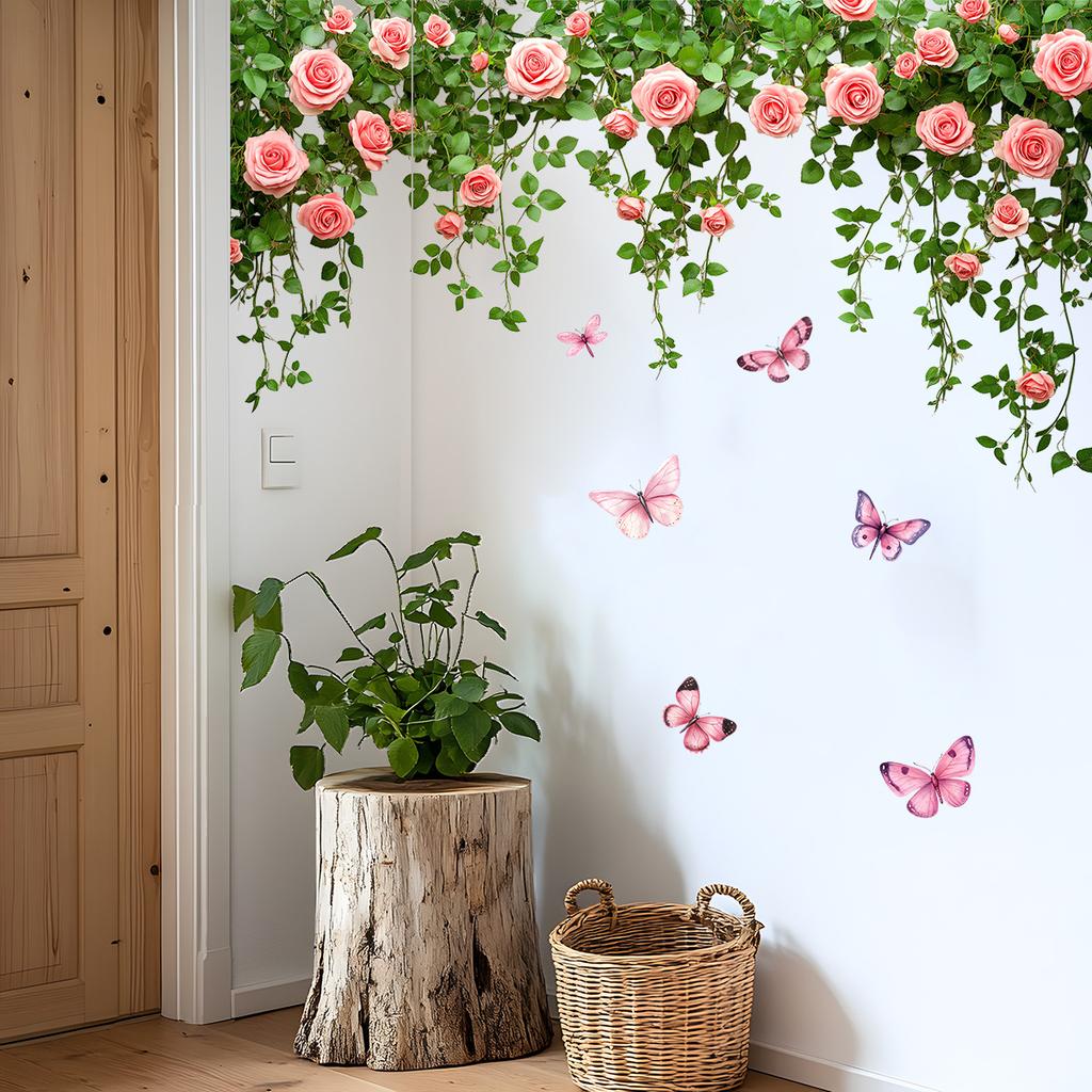Pastoral Style Flower Butterfly Wall Stickers, Wall Decoration Stickers, Home Beautification Self-adhesive Wall Stickers