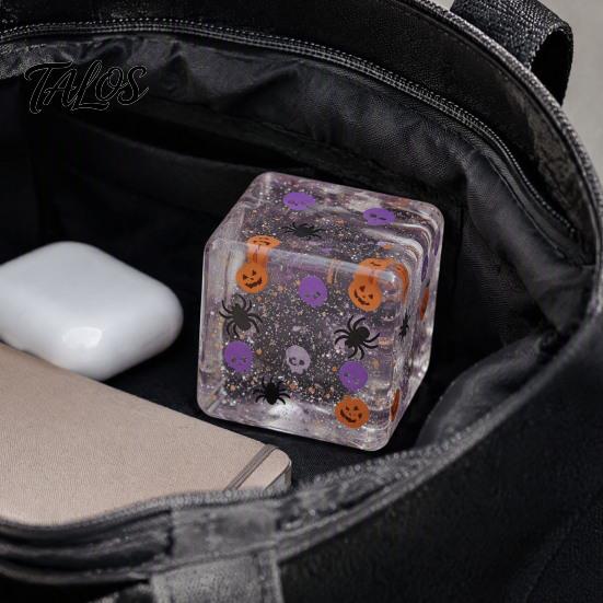 Anxiety Relief Gadget Halloween Stress Cube Sensory Toy, Squeeze Toy with Pumpkin Skull Spider Pattern, Clear Party Favors