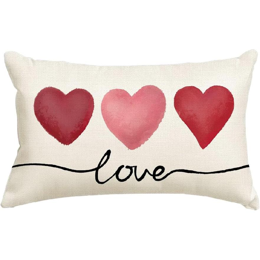 RABUSOFA Valentines Pillow Covers 12x20 Red Pink Hearts Love Throw Decorative Outdoor Lumbar Cushion Cases for Valentines Decor Decorations for Home 20  x 12  (Pack of 1) бежевый