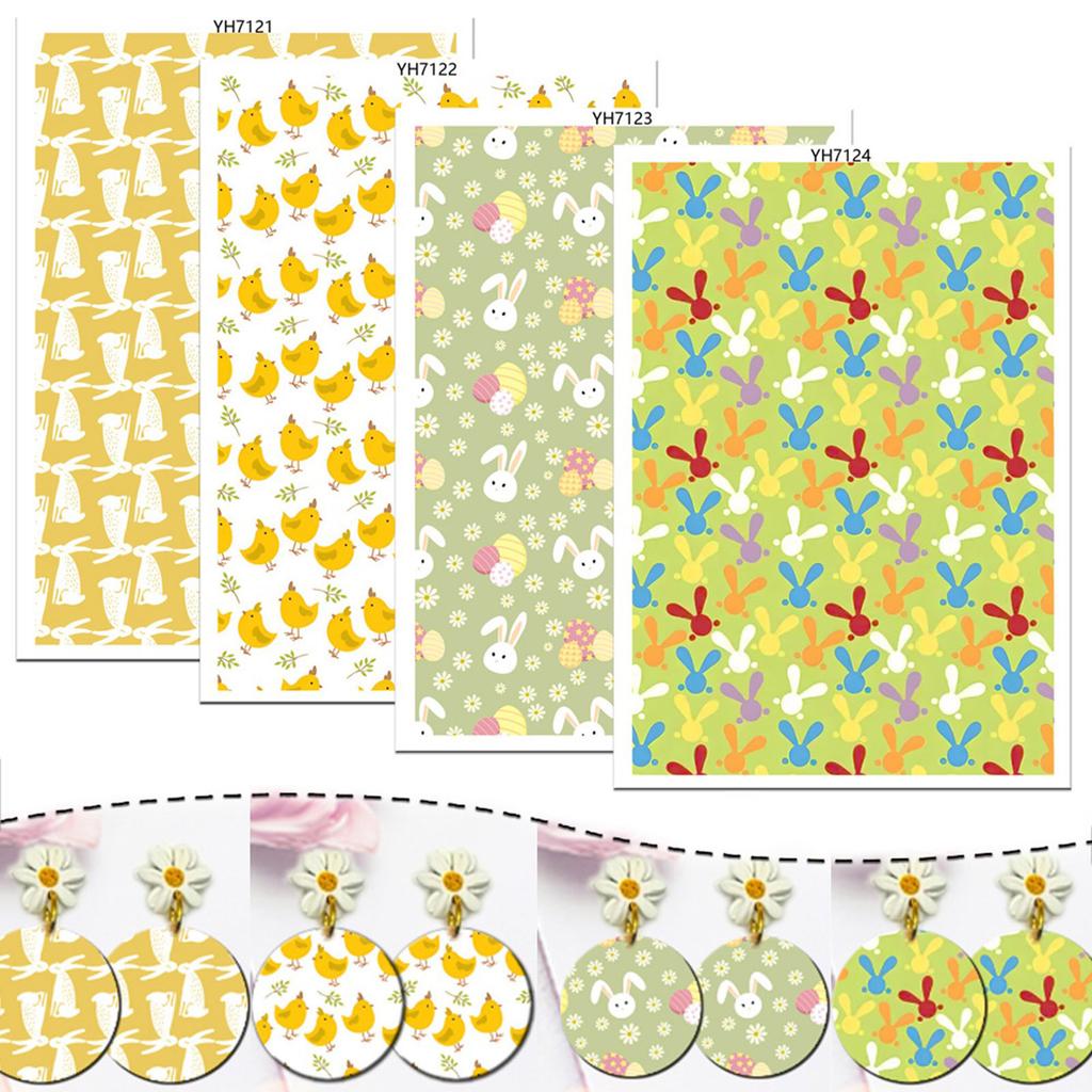 Water Soluble Clay Transfer Sheets Easters Rabbits Colored Eggs Transfer Paper Earrings Making Tool for Jewelry Making