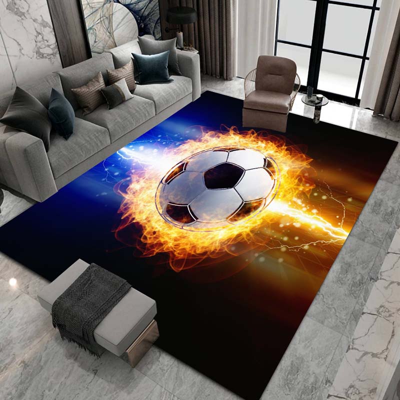 3D Flame Soccer Pattern Rug, Suitable for Living Room Home Décor, Children's Play Area Rug, Non-slip Area Rug, Bedroom Mat.