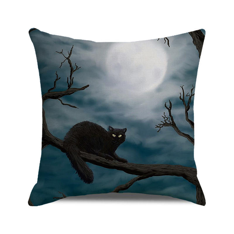 Halloween! Watercolor pumpkin black cat Digital printing short plush pillow covers for car sofa office cushion cover home goods