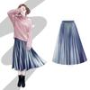Womens Fashion Pleated Midi Long Skirt Female Korean Japanese Casual High Waist Skirts Spring