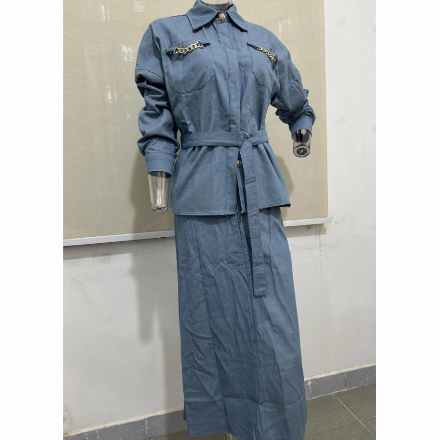 Spring Autumn European American Fashion Distressed Washed Casual Denim Blouse Skirt Suit Trend