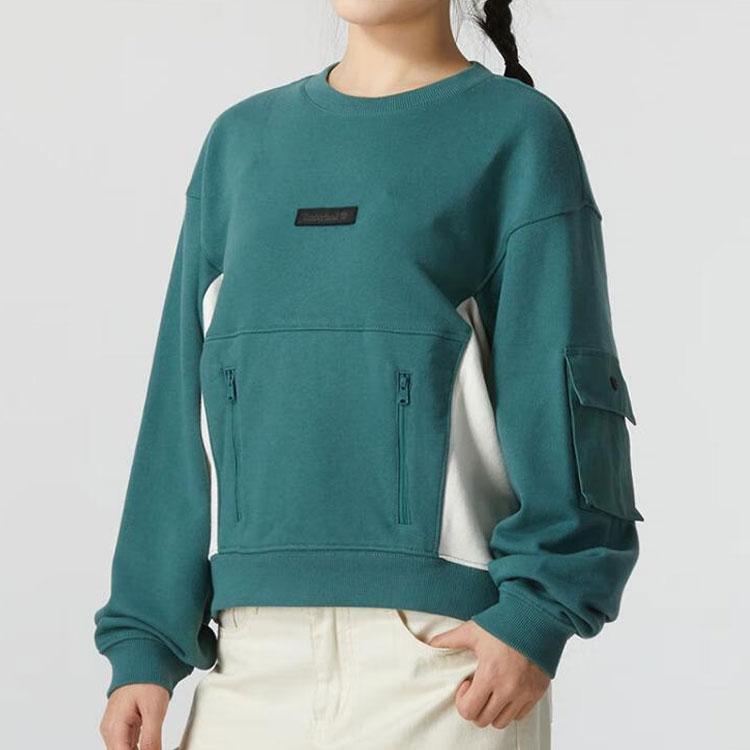 Timberland Color Block Loose Casual Round Neck Pullover Long Sleeve Sweatshirt Women Sweatshirt Green A5TDK-CL6