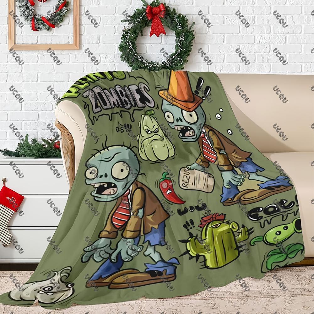 P-Plants Vs Z-Zombi Printed Fleece Throw Blanket Contemporary Style All-Season Multi-Purpose Gift Sofa Travel Office Warmth New