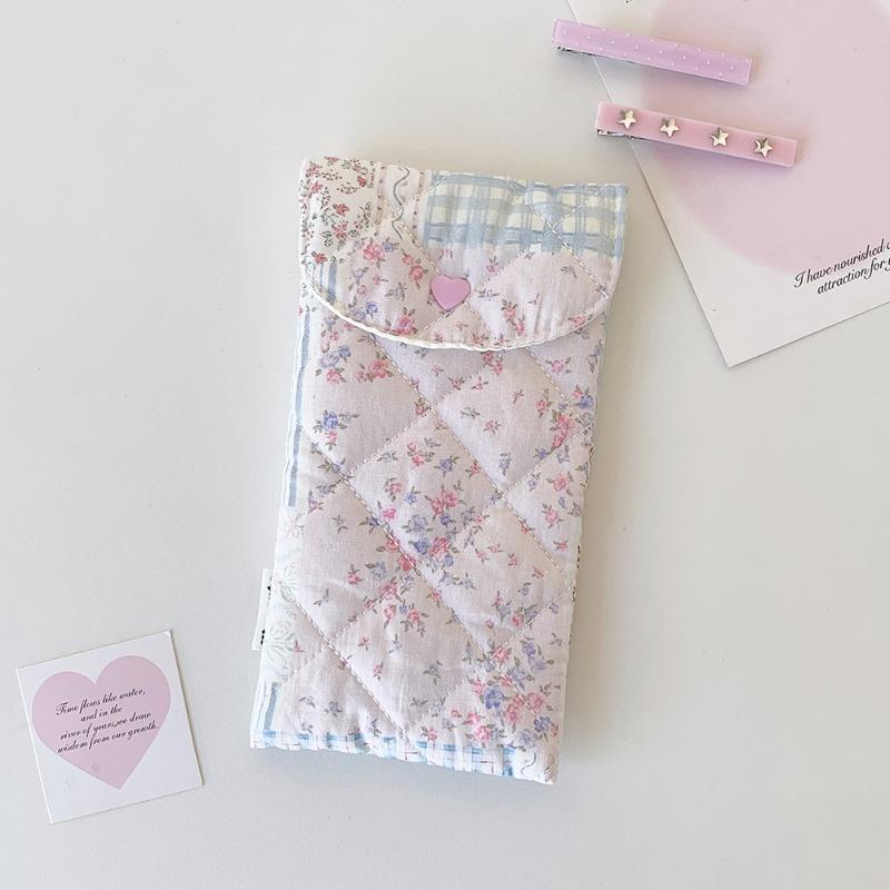 1Pcs Fashion Floral Bow Snap Pen Bag Student Stationery Girl Portable Glasses Storage Bag Large Capacity Travel Makeup Bag Gifts