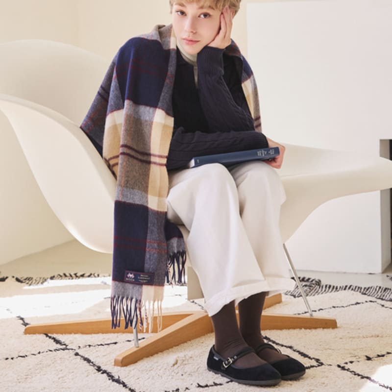 ABRAHAM MOON Merino Wool Shawl 70cm - Semi-Green Navy