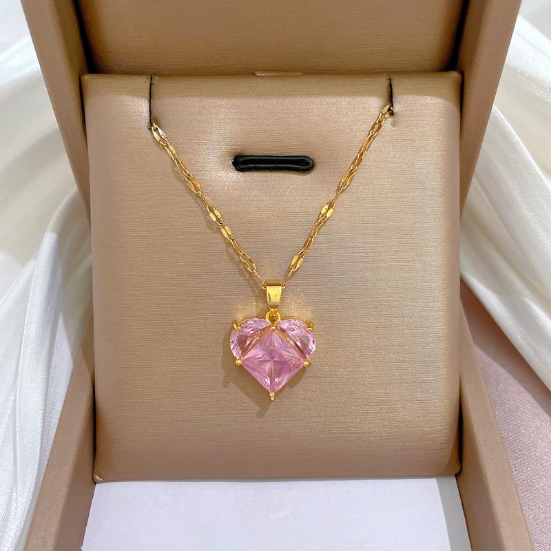 Titanium Steel Micro-Inlaid Gold Plated Women's Lucky Bead Necklace - Trendy Clavicle Chain Accessory