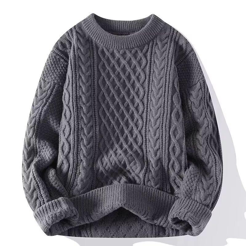 Herren Rot Dicker Zopfmuster Pullover Lässig Langarm Warm Pullover Oberbekleidung