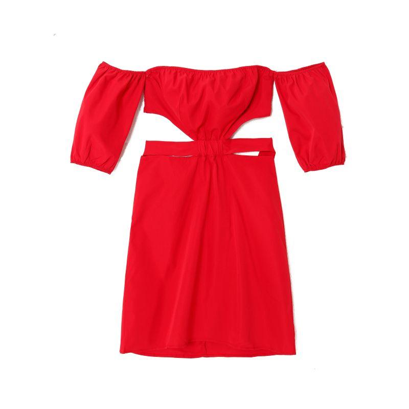 

Women s Clothing Summer Elegance Cut Out Waist-Baring Dress Short Sleeve Red L