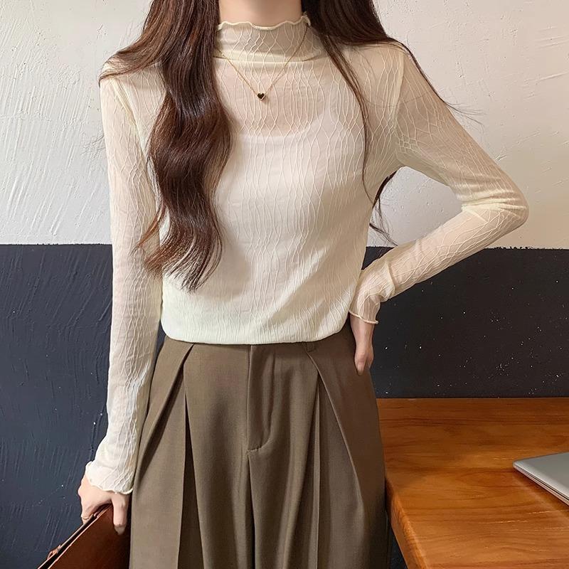 

Бархатные теплые топы на осень и зиму популярны в этом году, полуводолазка, кружево, сексуальный фестончатый край, футболка с длинным рукавом для женщин XL