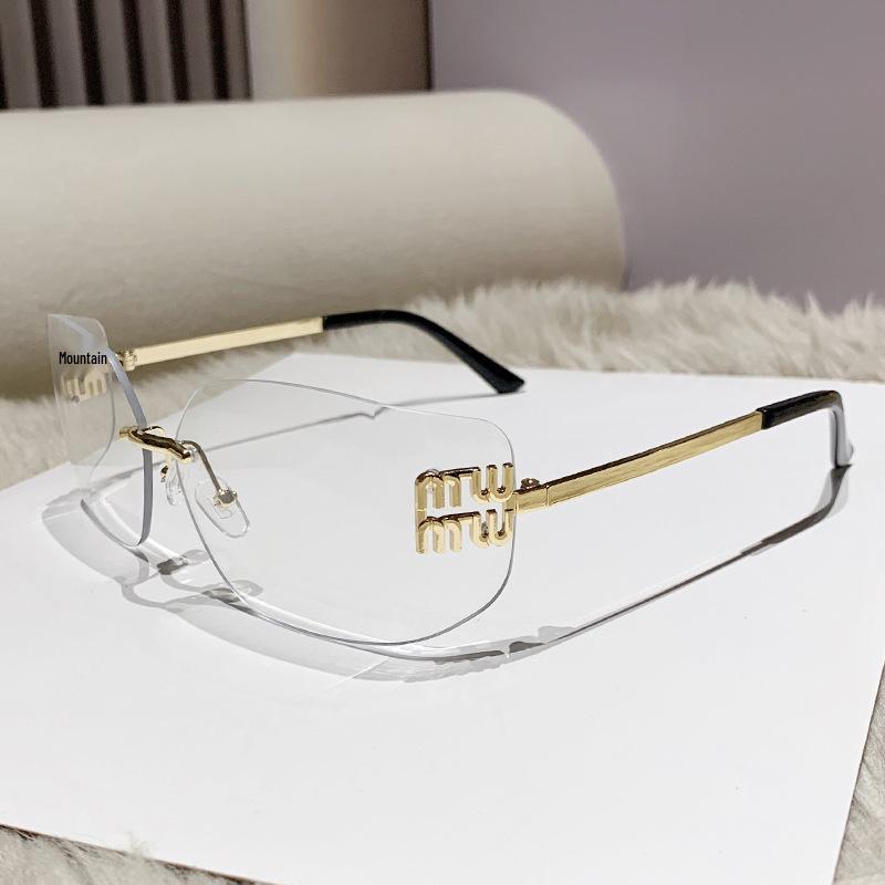 Miu's Y2K Frameless Sunglasses - Jang Wonyoung Style Curved Shades for Women
