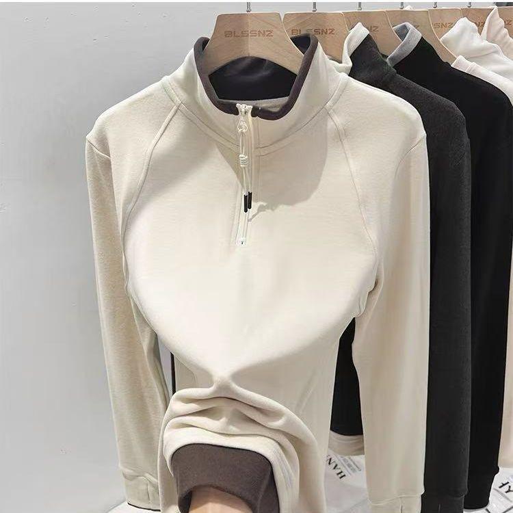 Women S Long Sleeve Stand Collar Zip Sweatshirt Loose Fit Casual Korean Style L