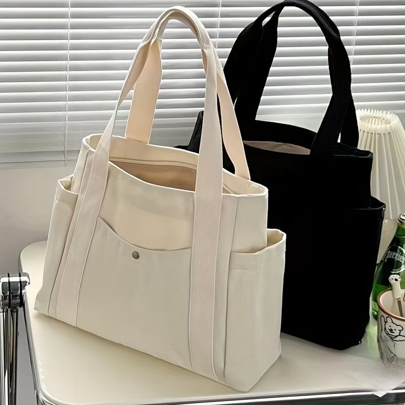Multiple Pockets Canvas Tote Bag Spacious Canvas Tote Bag with Multiple Pockets Versatile Shoulder & Handbag for School, Work, Travel, and Shopping