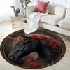 Schwarzes Pferd Runder Teppich, Teppich für Wohnzimmer Schlafzimmer Sofa Spielzimmer Dekor, Rutschfeste Fußmatte
