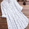 Women's Stand Collar Long Sleeve Loose Fit Shirt Casual Printed Plus Size Blouse