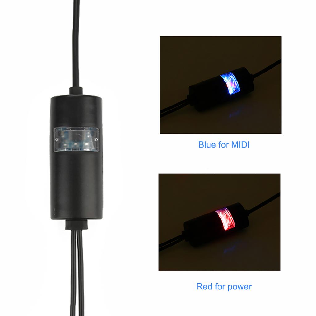Universal MIDI to USB in OUT Cable Converter Line LED Indicator Electronic Music Accessory