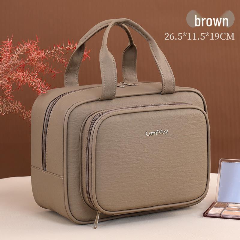 Luxury Large-Capacity Travel Cosmetic Bag with Partitioned Storage and Patch Pockets