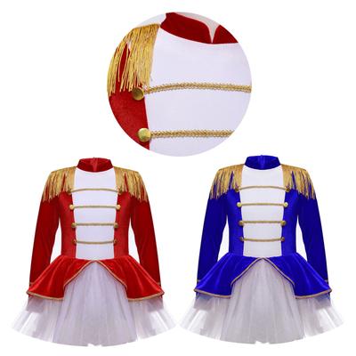 Kids Girls Halloween Circus Ringmaster Cosplay Costume Long Sleeve Mesh Tutu Leotard Dress for Christmas Festival Theme Party