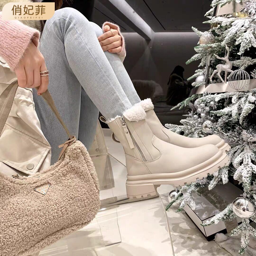 

New thick-soled heightening side zipper snow boots winter warm piled thick heel short boots women s cotton boots 35 хакі