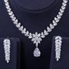 CMM Luxury Silver Color Cubic Zirconia Leaf Shape Drop Earrings Necklace Set