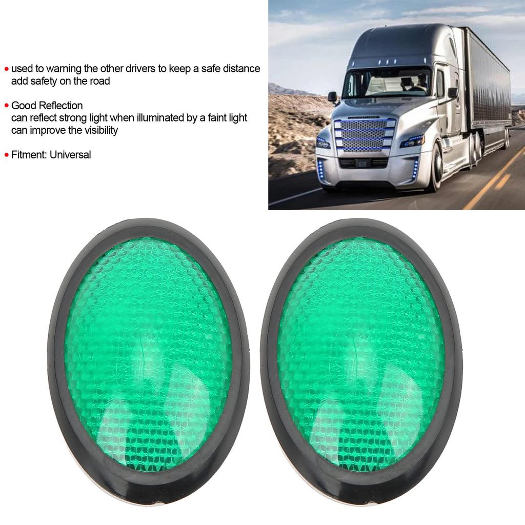 Qiilu Warning Reflector, 2 Pcs Universal Reflective Stickers Green Oval Warning Reflector for Car Motorcycle Truck