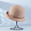 Basin Hat British Style Woolen Casual Hat with Rolled Brim Faux Leather Strap Women Autumn Winter Urban Hat
