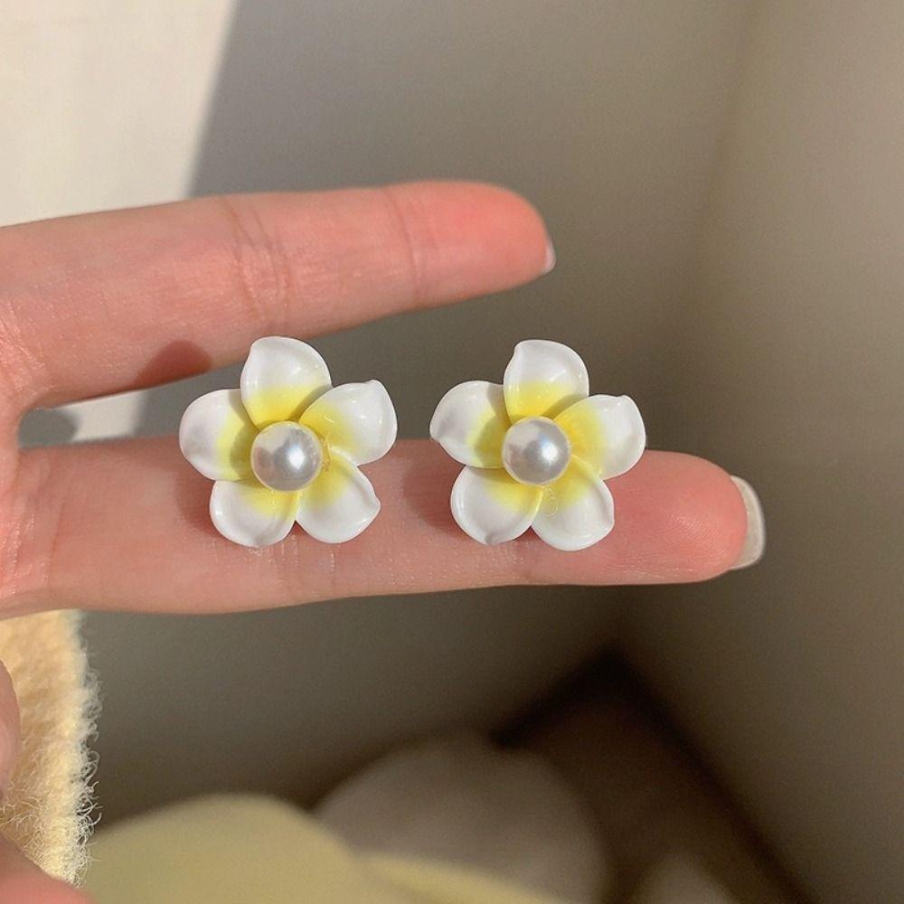 Hawaiian Plumeria Flower Earrings Korean Style Pearl Earrings Studs  Hipster