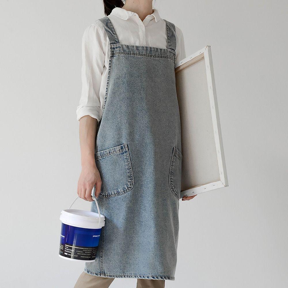 Elegant Kitchen Cooking Apron Oil-Proof Artist Flower Shop Apron Ladies Denim Apron  Restaurant Use
