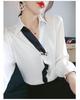 Fairy Stone Long Sleeve Chiffon Blouse with Ribbon and Solid Casual and Size Women's V-Neck, Color, Formal, B-53 (L, White)