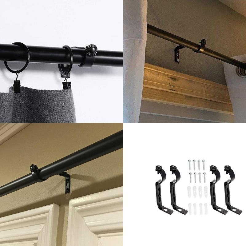 4Pcs Curtain Rod Brackets Adjustable Curtain Rod Holder Drapery Rod Stand Window Curtain Rod Support Hanger Hardware