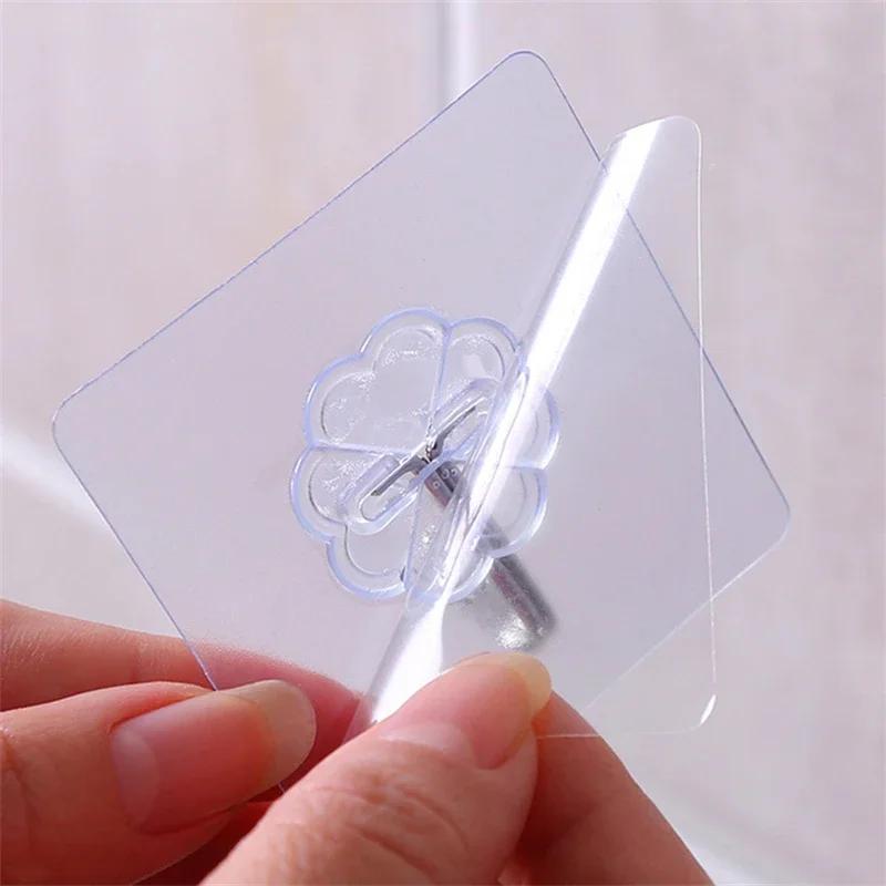 10pcs Transparent Stainless Steel Self-Adhesive Hooks Bathroom Towel Clothes Storage Sticker Hook Key Hangers Storage Holder