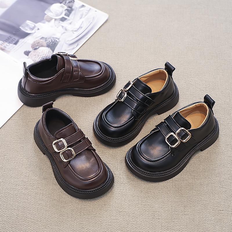 Kids Leather Shoes Retro Hook&loop Girls Uniform School Shoes Non-slip Soft Sole 2025 New Boys Fashion Shoes British Style Chic