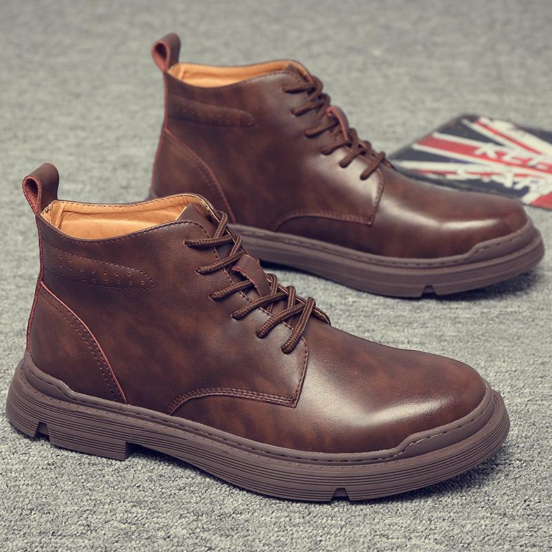 Fashion Cowhide Men's Motorcycle Boots High Top British Style Retro Chelsea Boots Workwear Boots