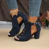 2026 Summer New Round Toe Open Toe Cutout Zipper Soft Sole Non-slip Block Heel Women's Shoes Fish Mouth Sandals