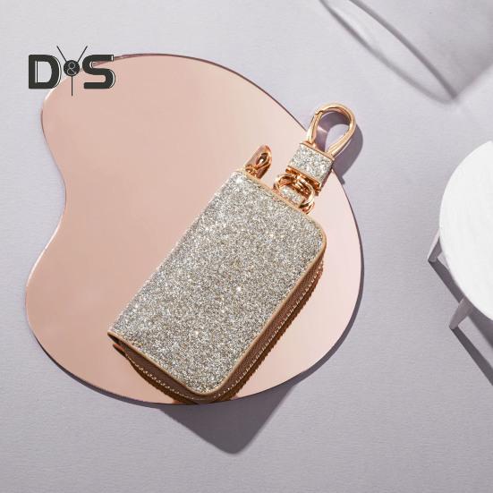 Faux din piele auto cheie husă mini portabil sclipici bărbați femei mașina cheie geantă breloc telecomandă cheie suport fermoar geantă protector husă