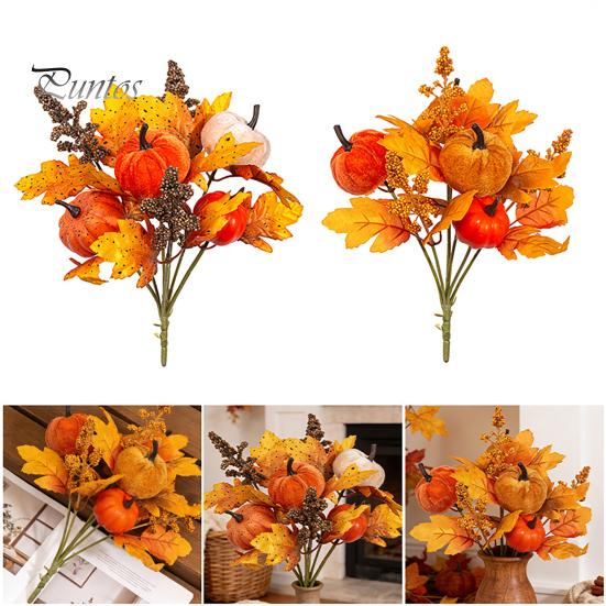 Bouquet Autunnale Artificiale con Zucche in Tessuto Foglie d'Acero Bacche di Grano, Fiori Finti e Decorazioni Autunnali per Centrotavola del Ringraziamento, Stagionale