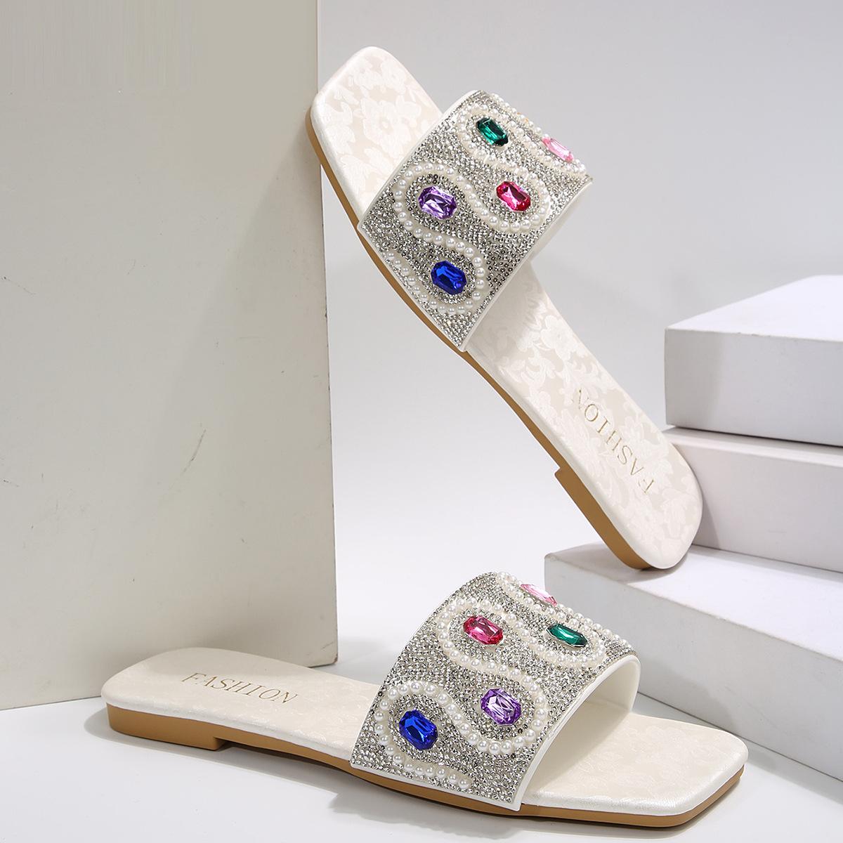 

Ladies slippers Brazilian flip flops women s luxury colored crystal summer fashion pearl cool slippers 42