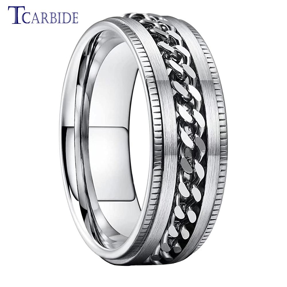 Dropshipping 8mm Stainless Steel Chain Ring Stepped Brushed Rotated Men Women Special Gift Jewelry For Festival