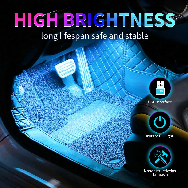 LED Car Interior Ambient Foot Light Backlight Lighting 5V/12V Auto Decorative Atmosphere Neon Lamp Vehicle Accessories Neon Lights 4