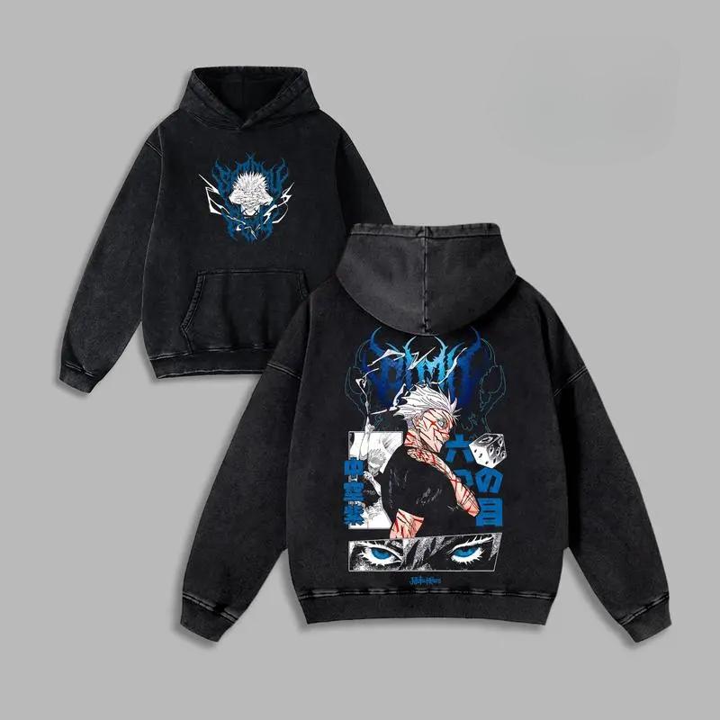 Gojo Satoru Grafik Kleidung Jujutsu Kaisen Anime Kapuzenpullover Herren Damen Vintage gewaschene Hoodies Übergroßes Baumwoll-Sweatshirt Streetwear