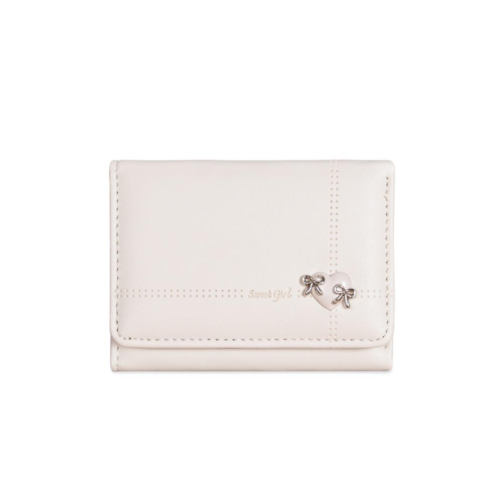 

Heart-Shaped Bow Design Tri-fold Short Wallet PU Leather Multiple Card Slots Money Bag Multipurpose Foldable Credit Card Holder бежевый