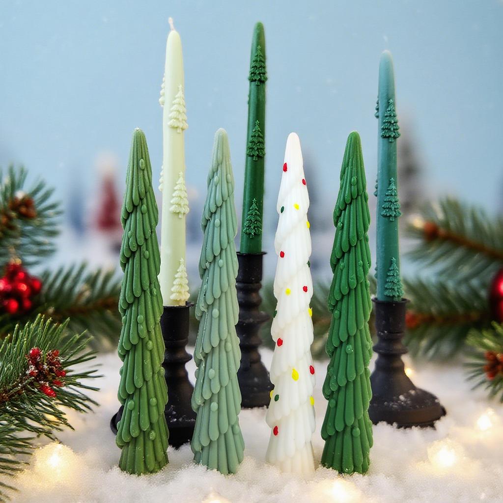 Gör-det-själv Lång Stång Julgran Silikon Ljusform Handgjort Aromljus Lång Stång Reliefform Julljustillverkningsmaterial