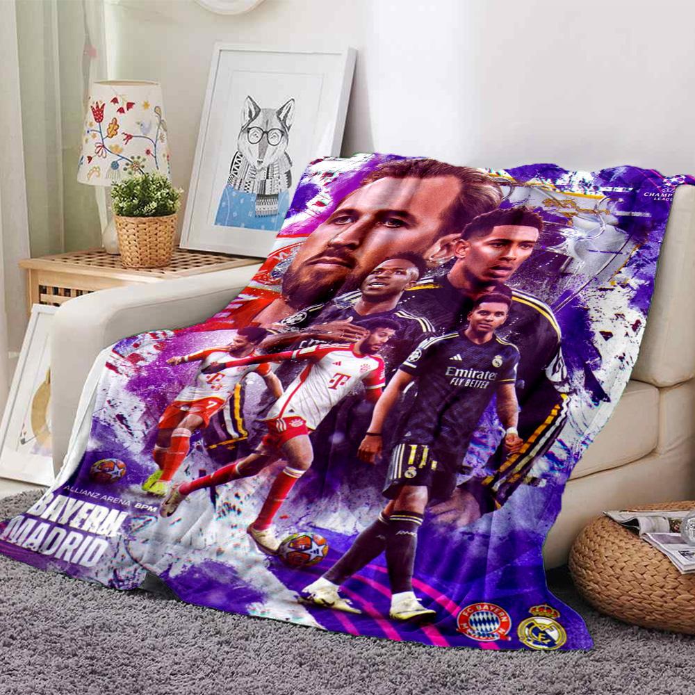 Purple Tone Football Club Match Players Collage Flannel Throw Blanket, Soft Warm Cozy Bed Sofa Cover for Sports Fan