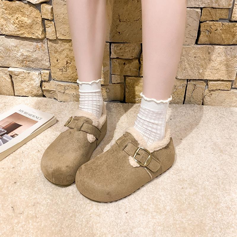 2025 Winter New Cotton Slippers Casual Fashion Boken Slippers Mori Retro One-pedal Fluffy Slippers
