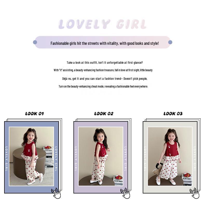 Girls' Summer 3D Mushroom Sleeveless Vest & Polka Dot Wide-Leg Pants Set
