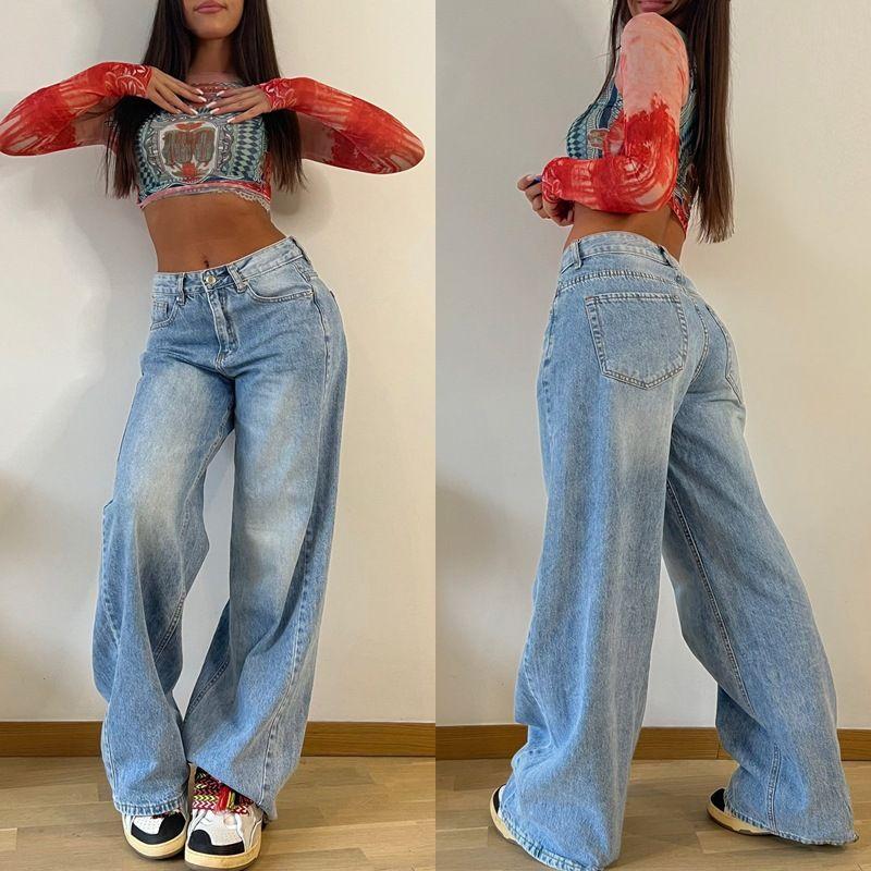 

2025 Wide Leg Pants Spicy Girl Loose Jeans Blue XXL